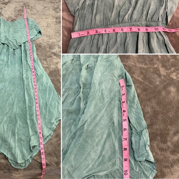 BLUE LIFE Green Teal Acid Wash Sleeveless Side Slit Asymmetrical Dress XS - Picture 12 of 12